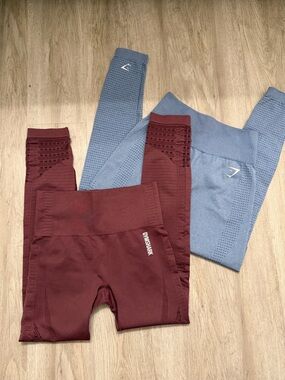 Gymshark Seamless Leggings - Maroon & Light Blue